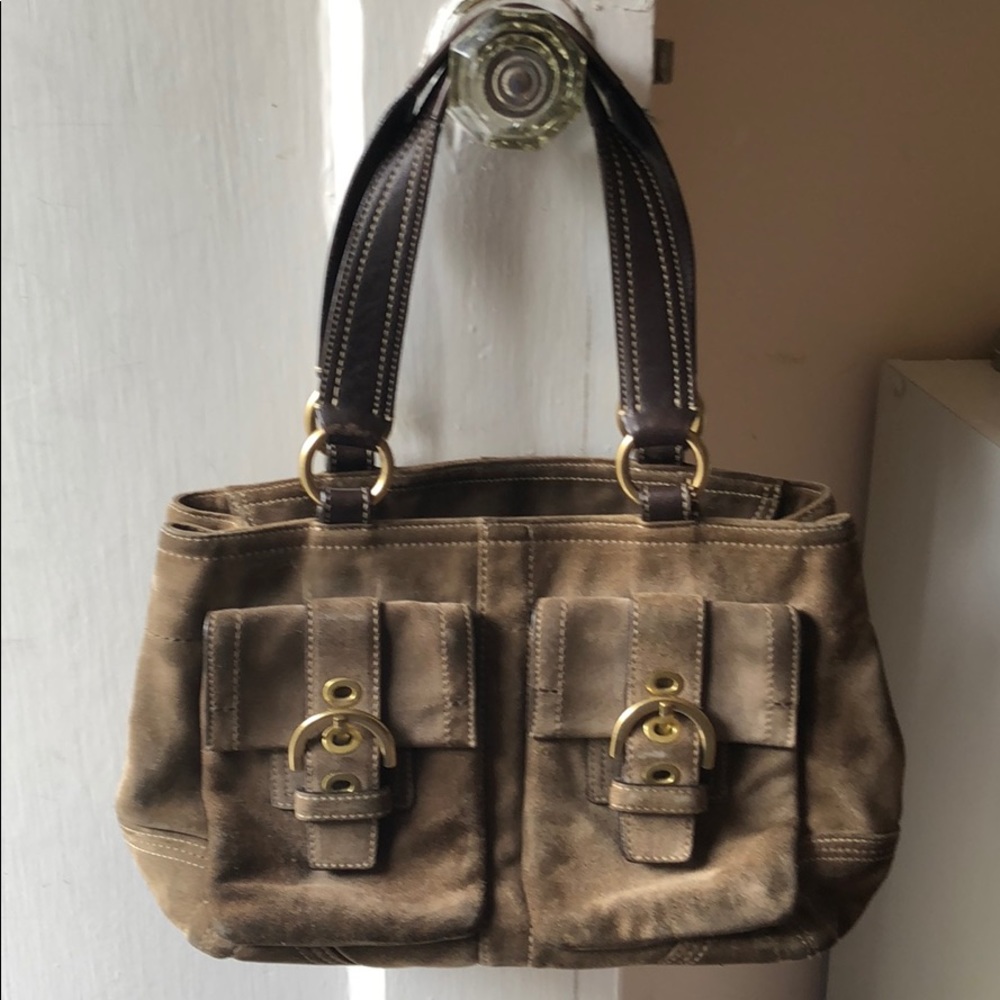 Coach brown suede tote purse